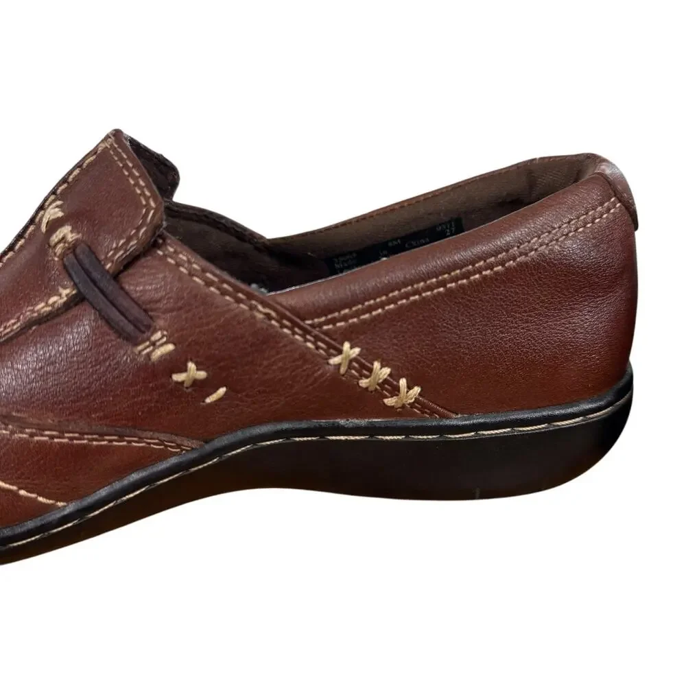 Clarks Bendables Brown Leather Comfort Shoes Slip On Loafers Casual Shoes sz 8 - Picture 4 of 16